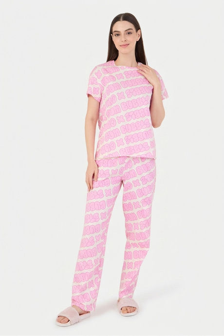 Buy Sweet Dreams Typographic Printed Pyjama Set - Swan White